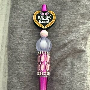 Teaching Is With Heart Decorative Pink Beaded Pen